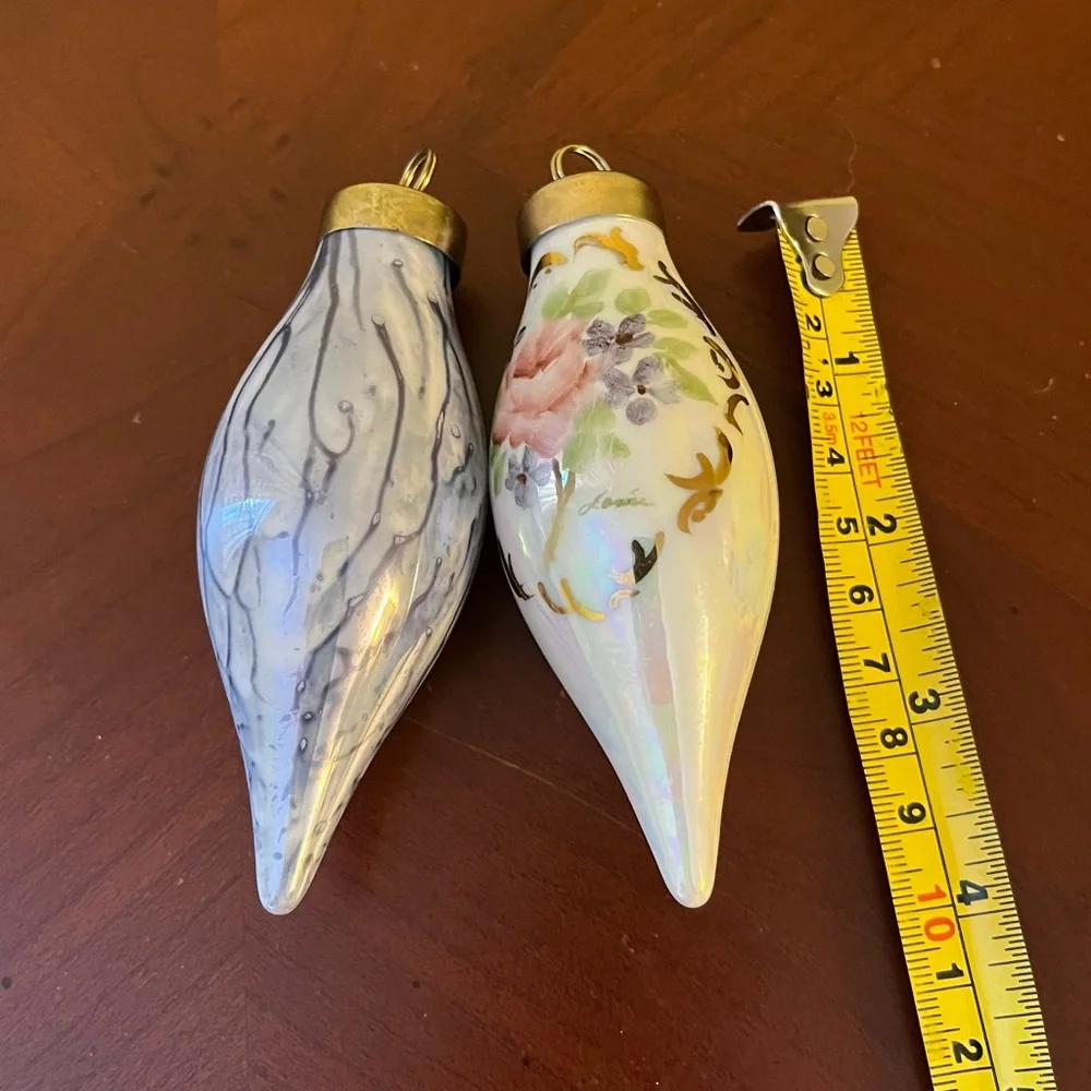 Vintage Glass Ornaments, Floral and Blue Swirl